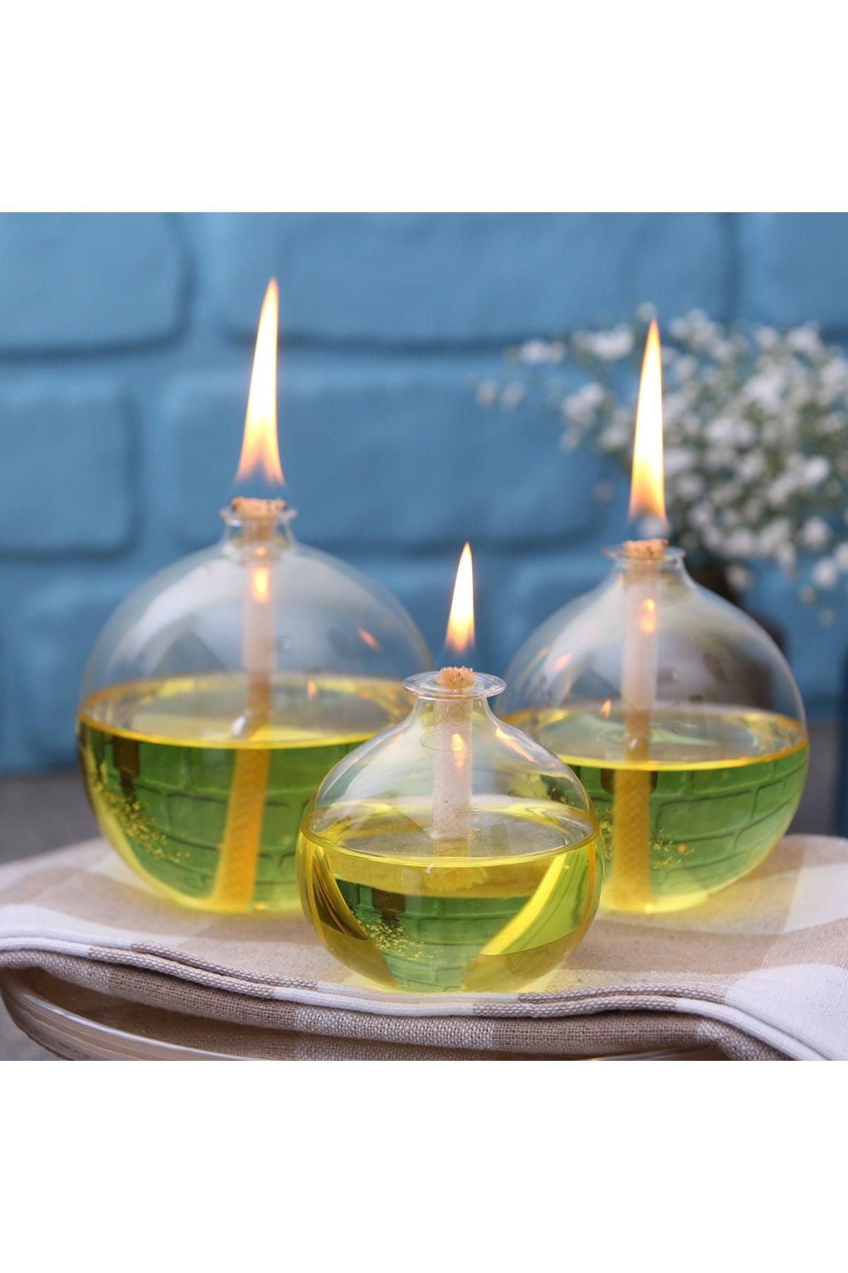 Sphere Glass Oil Lamp Set of 3 + 200 Ml Oil Lamp Yellow - Swordslife