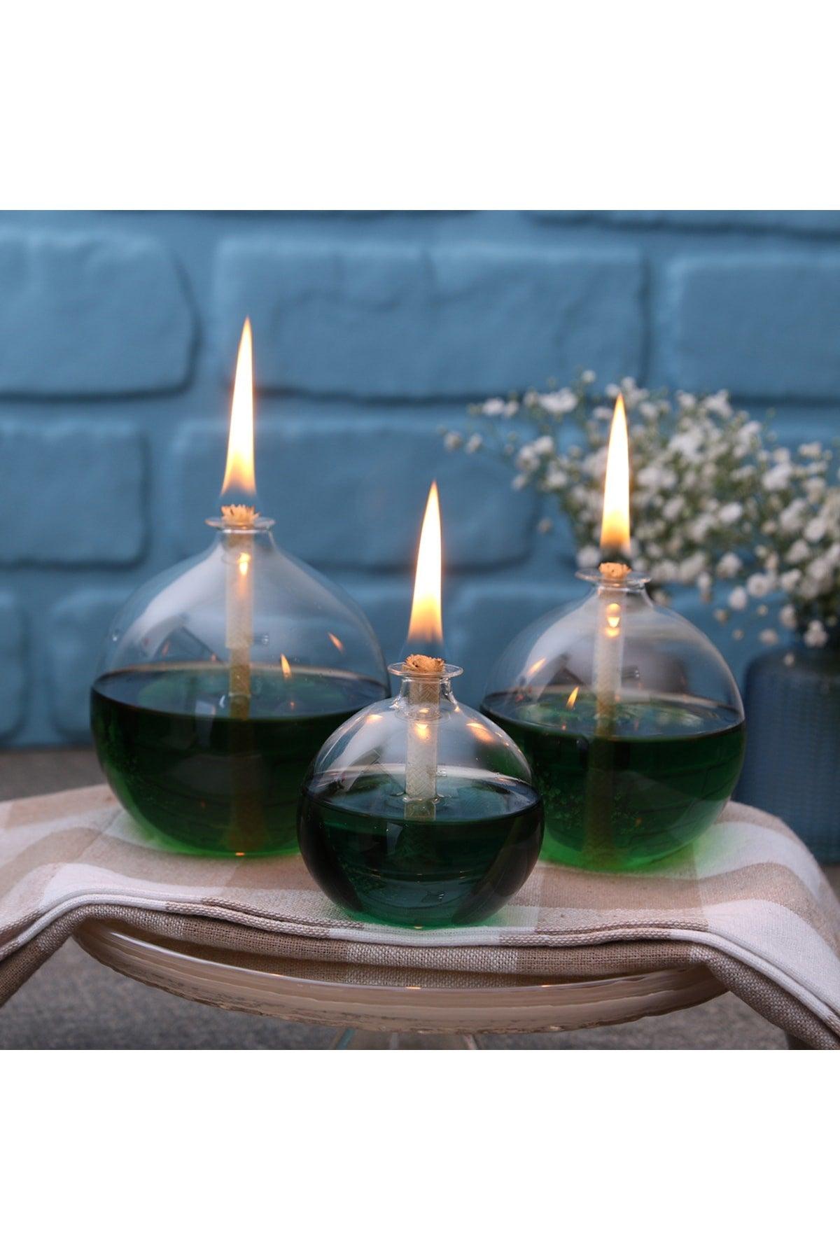 Globe Glass Oil Lamp Set of 3 + 200 Ml Oil Lamp Green - Swordslife
