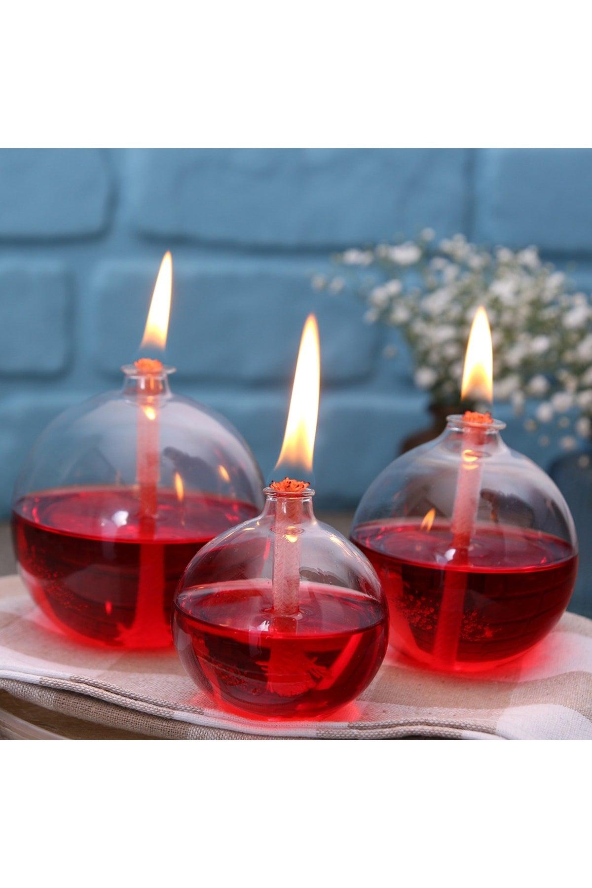Globe Glass Oil Lamp Set of 3 + 200 Ml Oil Lamp Red - Swordslife