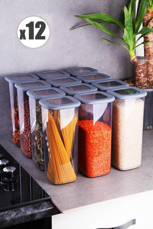 12 Jumbo Size Boly Square Storage Container Set with Label - 1.750ml Anthracite Supply Storage Container Jar - Swordslife
