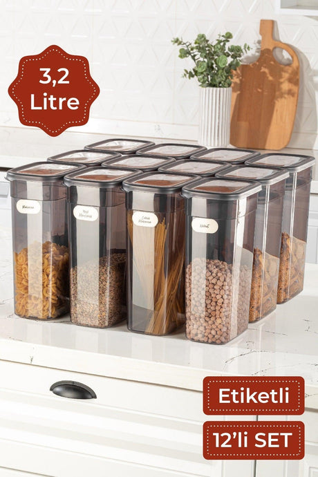 Set of 12 with Label Peggy Transparent Lid Long Rectangular Storage Container 3.2 Liter - Swordslife