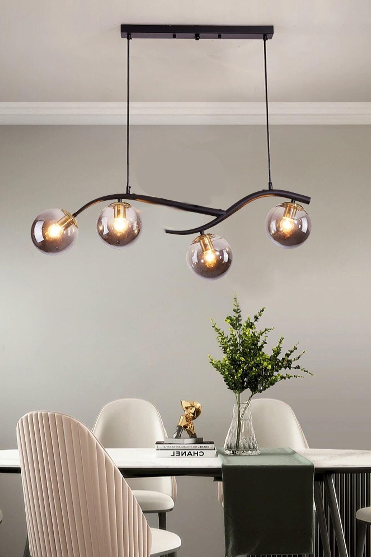 Labra Modern Architectural Design Black Case Honey Smoked Glass Row Quad Chandelier - Swordslife