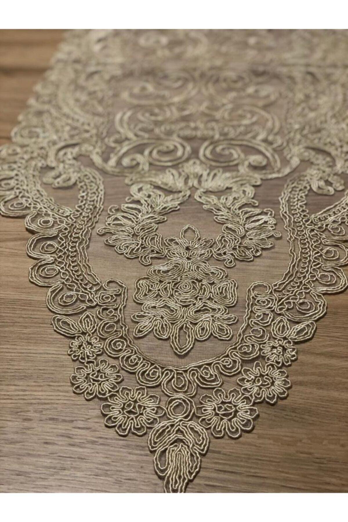 Lace Detailed Cappuccino Runner (110x35cm) - Swordslife