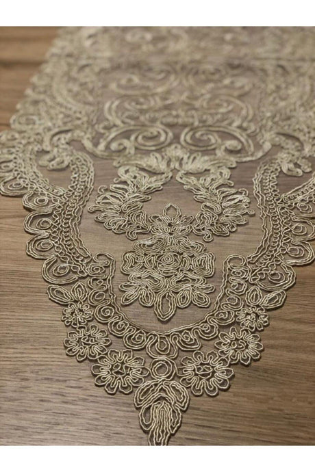 Lace Detailed Cappuccino Runner (110x35cm) - Swordslife