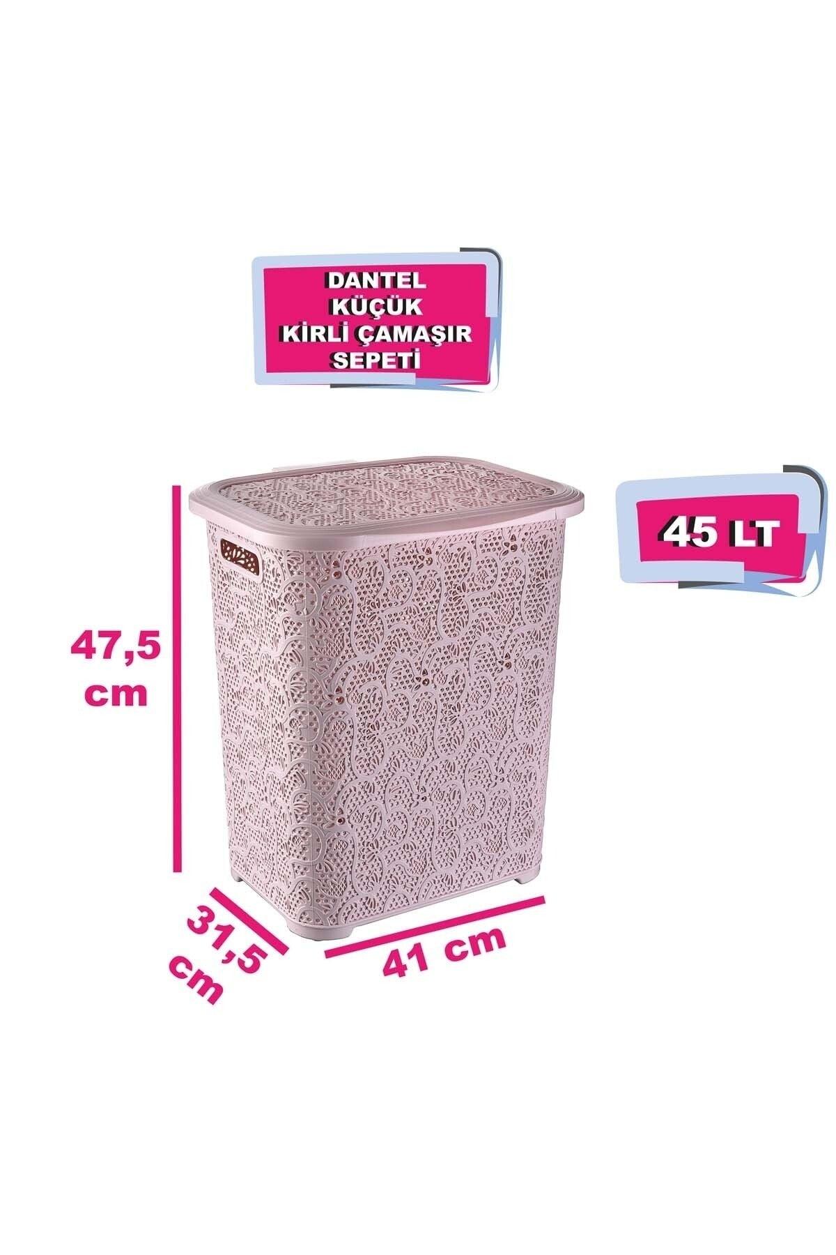 Lace Patterned Lid Dirty Laundry Basket 45 Lt.- Powder - Swordslife