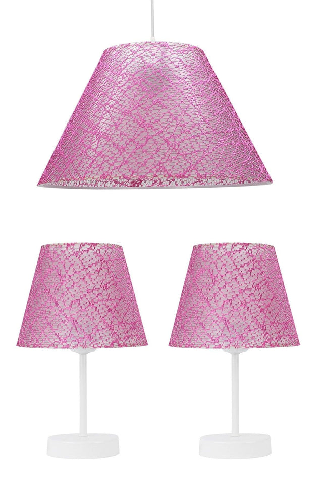 Lacy Pink Triple Lampshade Conical Chandelier Set Bedroom Lighting - Swordslife