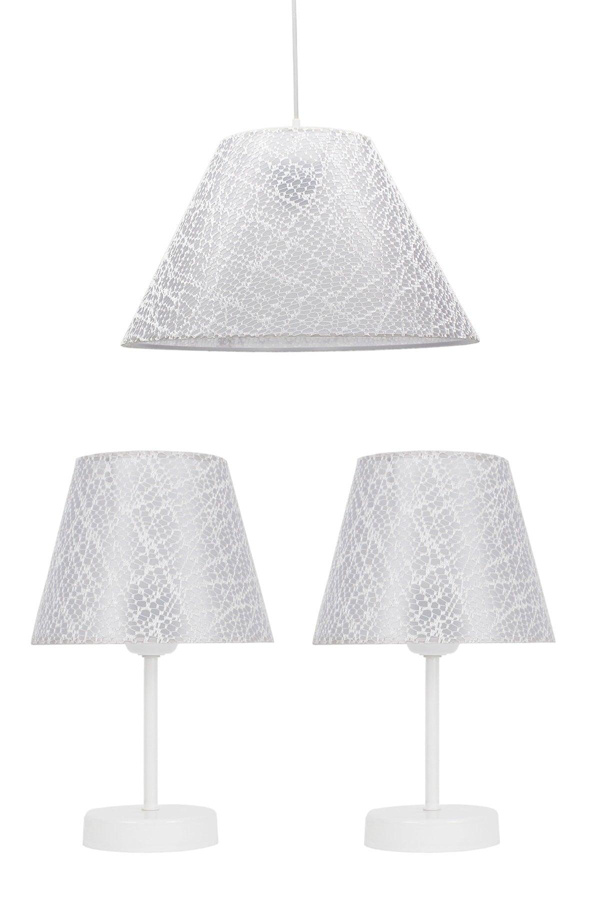 Lacy White Triple Lampshade Conical Chandelier Set Bedroom Lighting - Swordslife