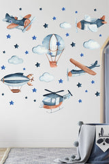 Navy Blue Aircraft Plane Kids Room Wall Sticker Set - Swordslife