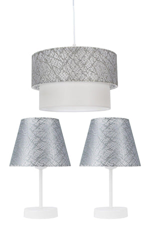 Lacy Gray Triple Lampshade And Chandelier Set Bedroom Lighting - Swordslife