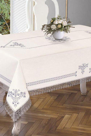 Tulip Printed Es Guipure Table Cloth - Silver - Swordslife