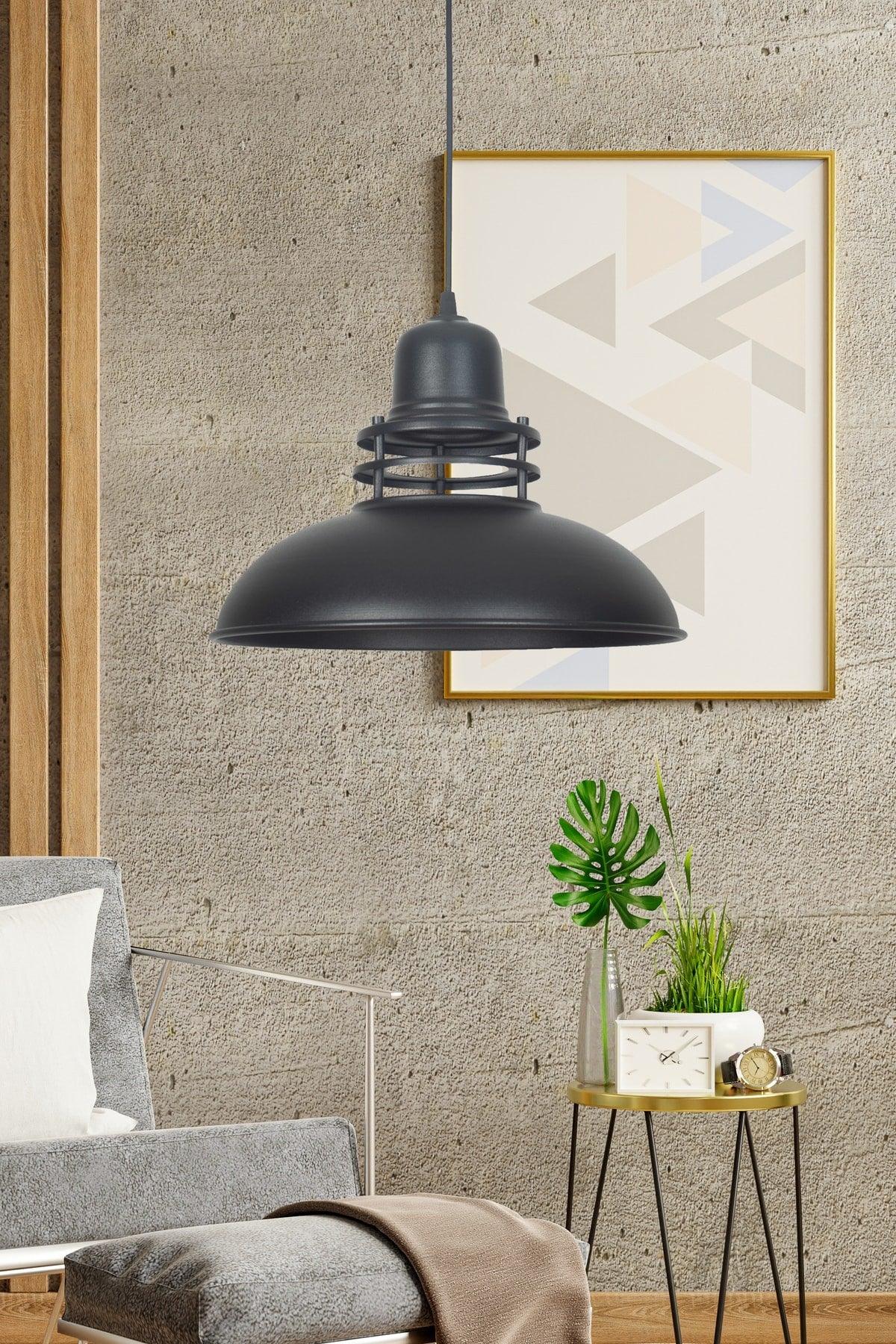 Fener Modern Design Plastered Pendant Lamp Metal Black Color Cafe - Kitchen Single Chandelier - Swordslife