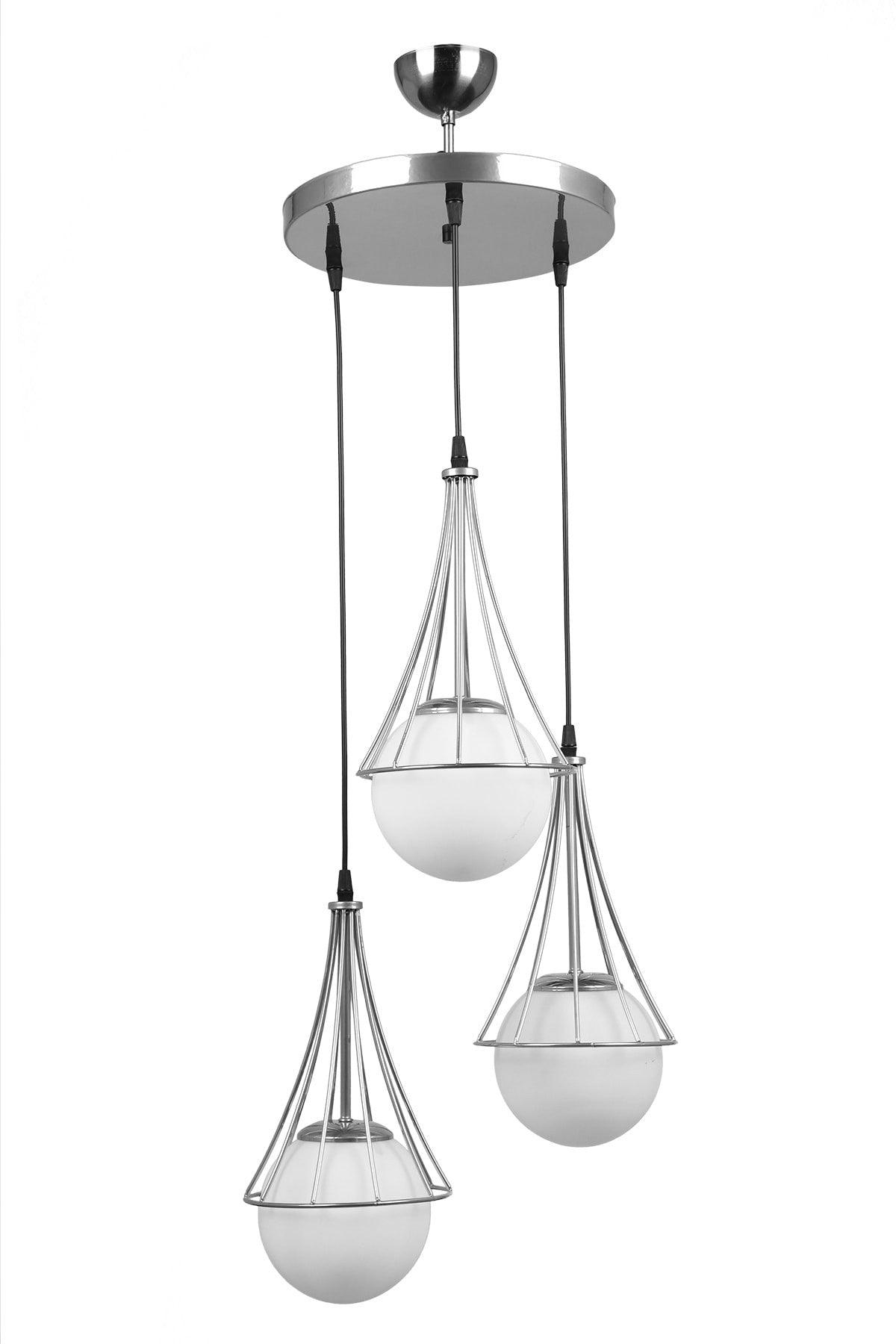 Lapis 3rd Chandelier Chrome-white Globe Glass - Swordslife