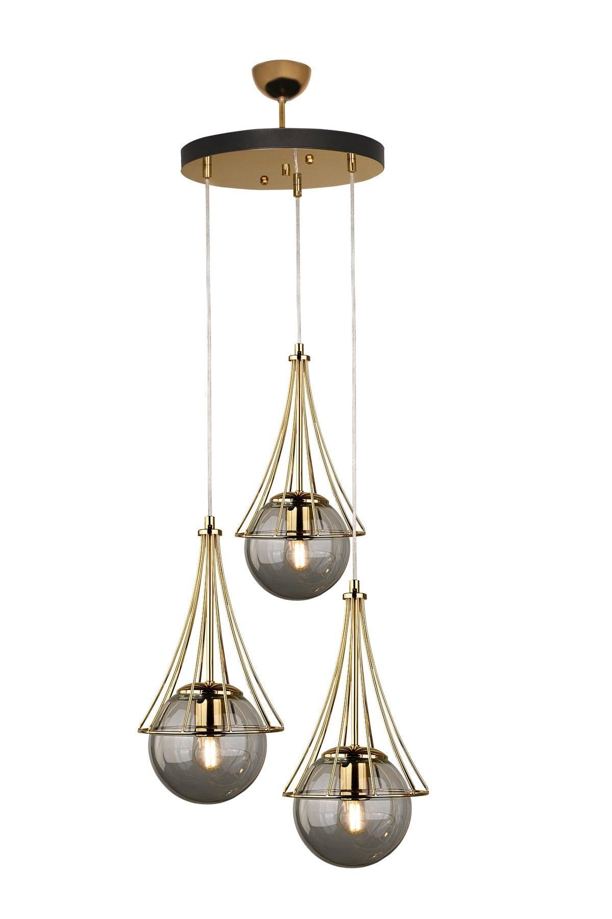 Lapis 3rd Chandelier Gold-smoked Globe Glass - Swordslife