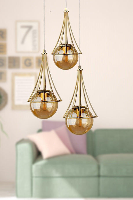 Lapis 3rd Chandelier Gold-honey Globe Glass - Swordslife