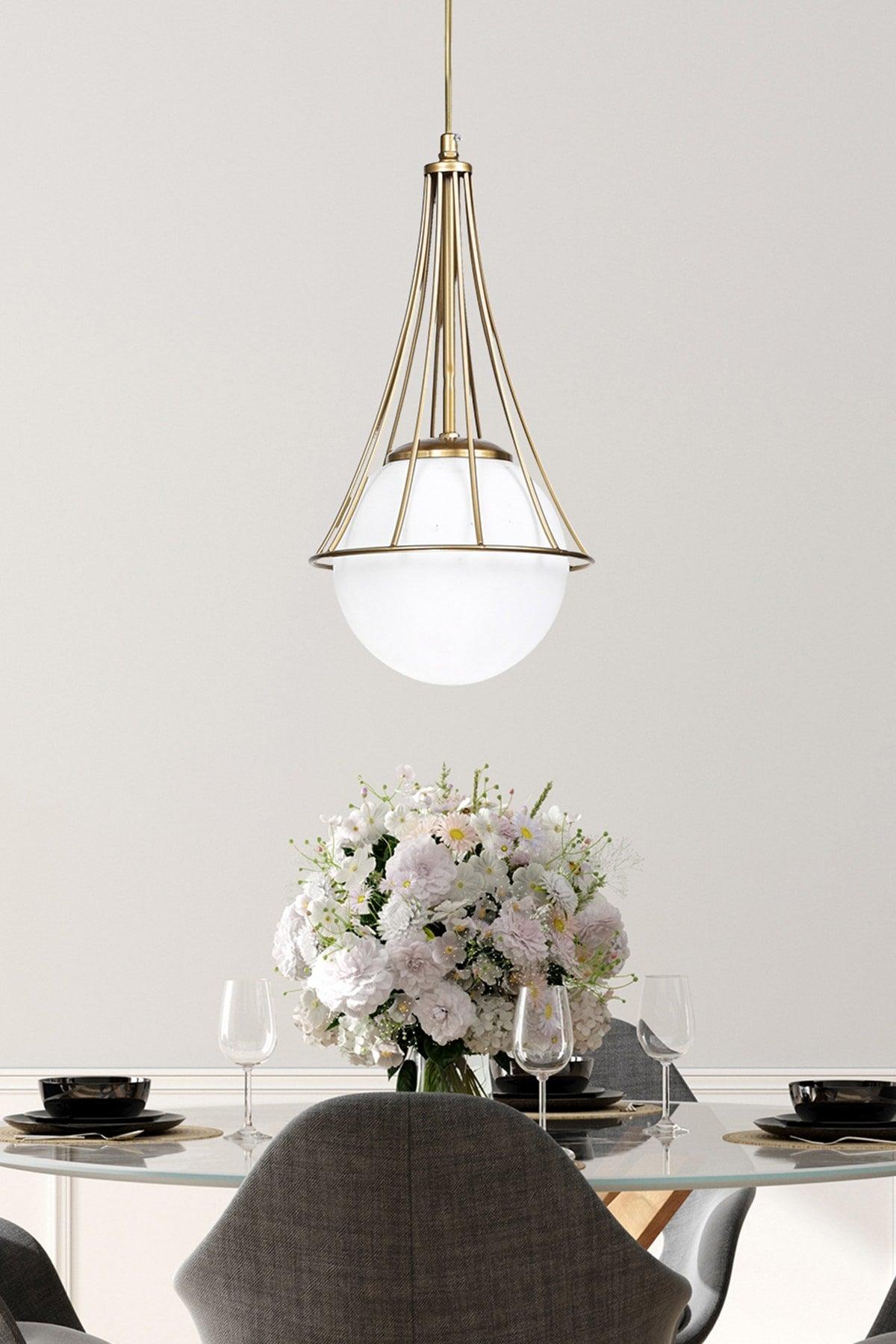 Lapis Single Tumbled-white Globe Glass Chandelier