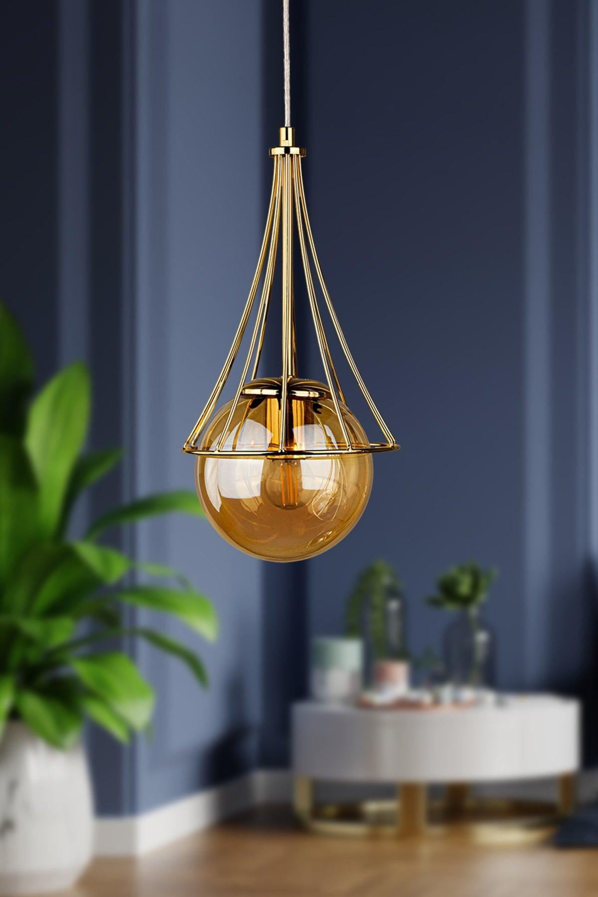 Lapis Single Chandelier Gold-honey Globe Glass - Swordslife