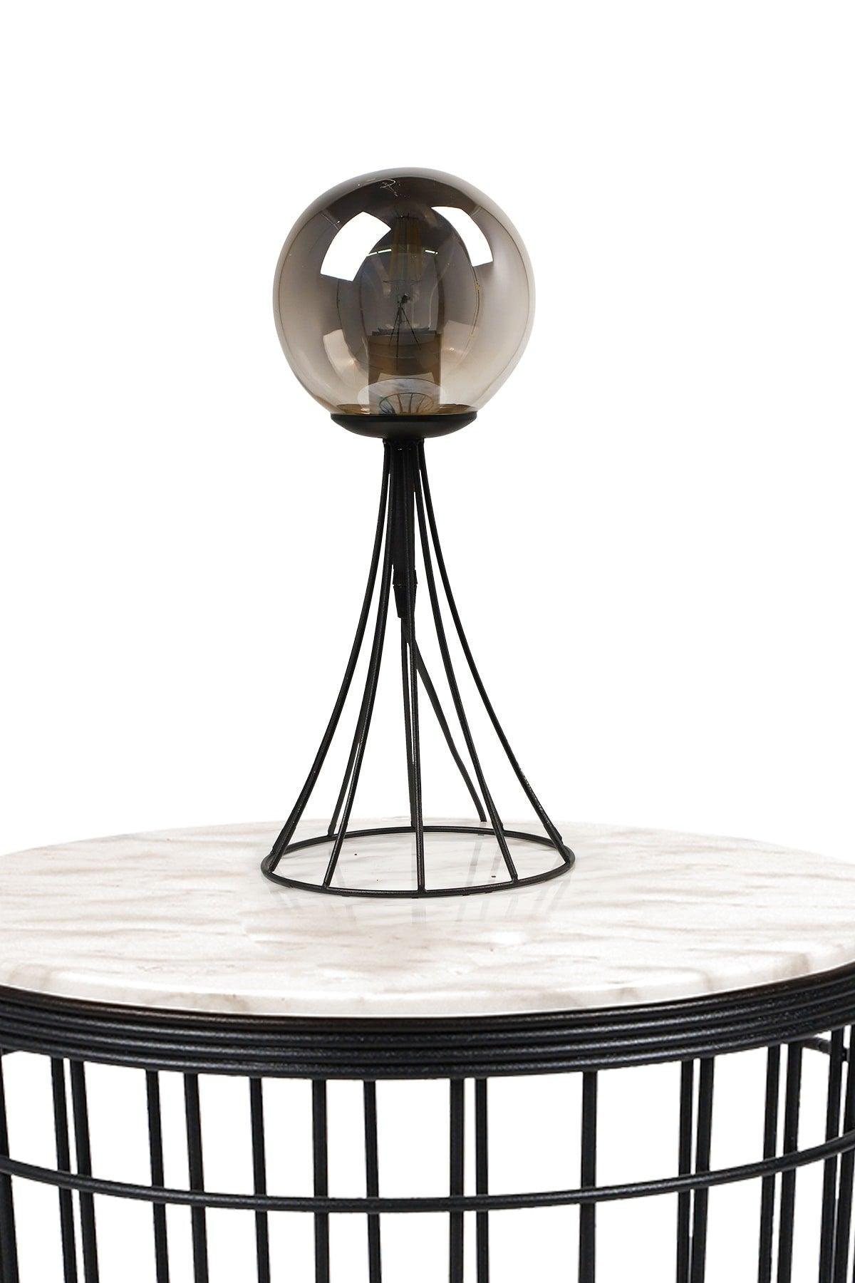 Lapis Table Lamp Black Smoked Globe Glass - Swordslife