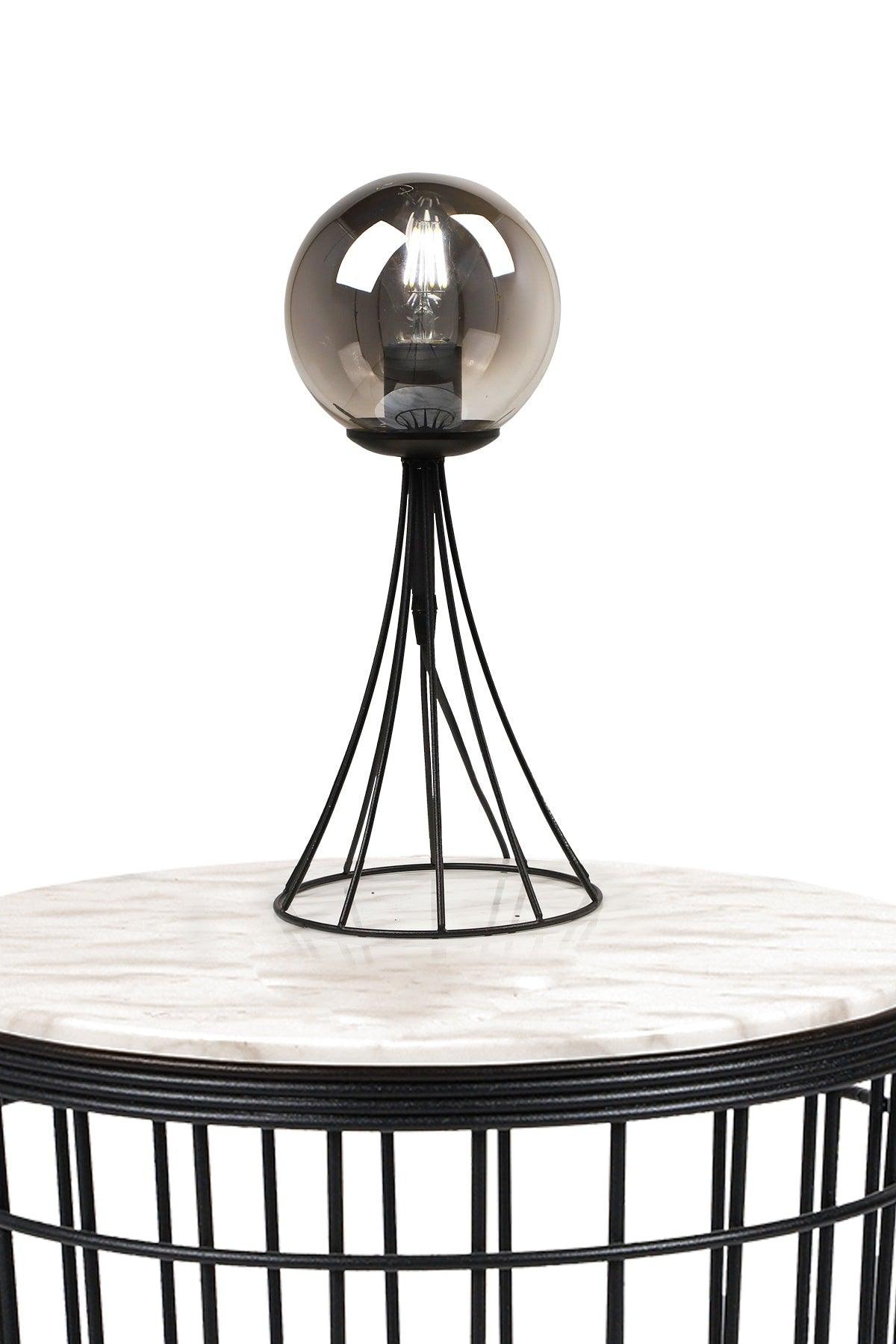 Lapis Table Lamp Black Smoked Globe Glass - Swordslife
