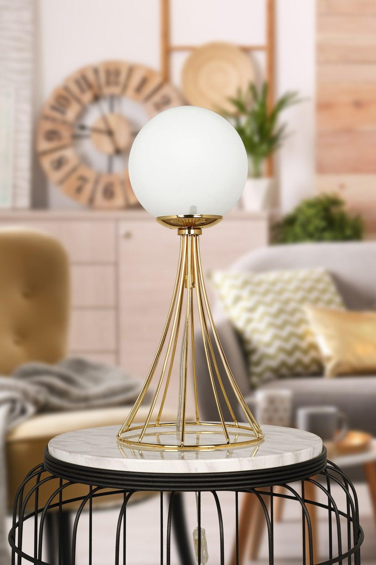 Lapis Table Lamp Gold White Globe Glass - Swordslife