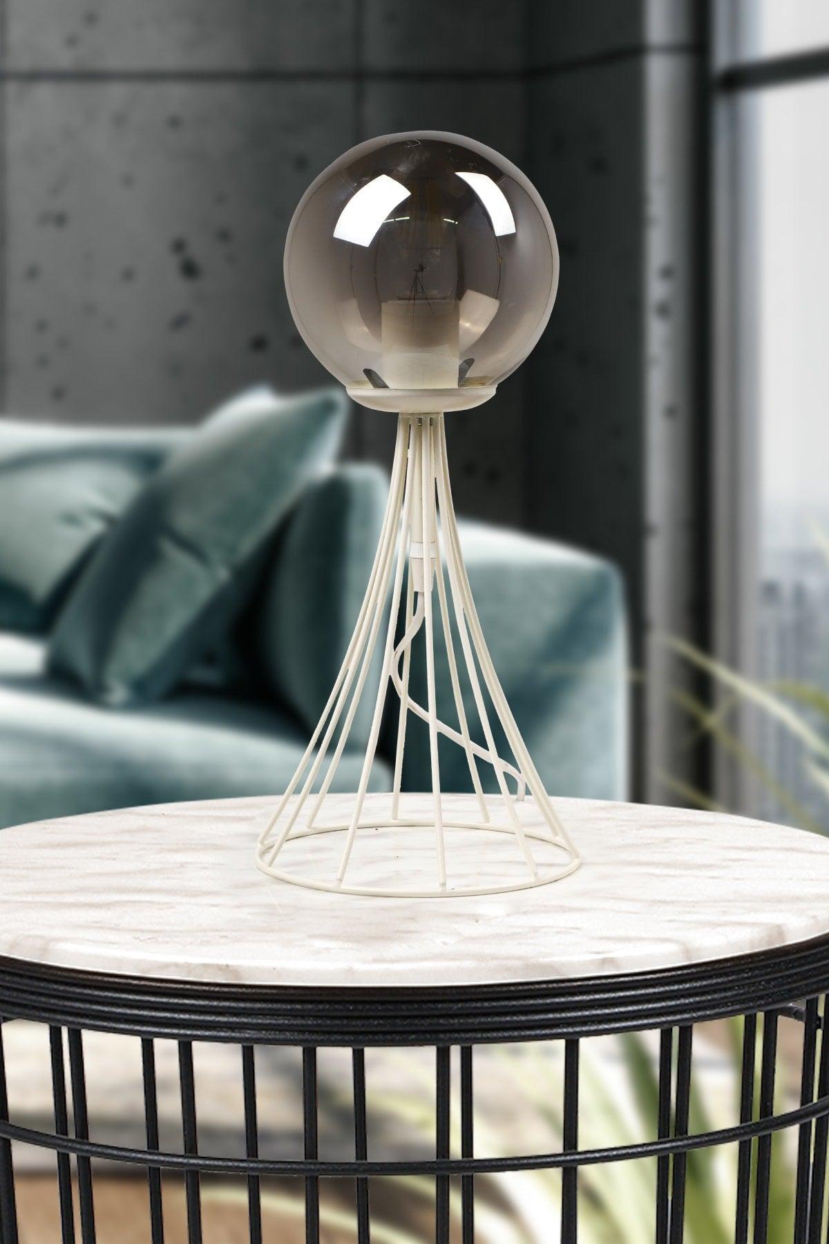 Lapis Table Lamp White Smoked Globe Glass - Swordslife