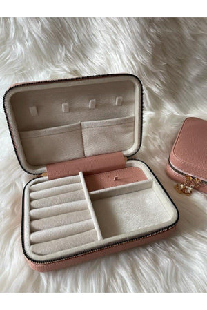 Large (14X21) Organizer Jewelry Storage Box Leather Pink Travel Case With Wooden Case - Swordslife