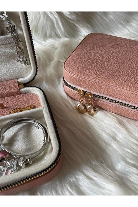 Large (14X21) Organizer Jewelry Storage Box Leather Pink Travel Case With Wooden Case - Swordslife