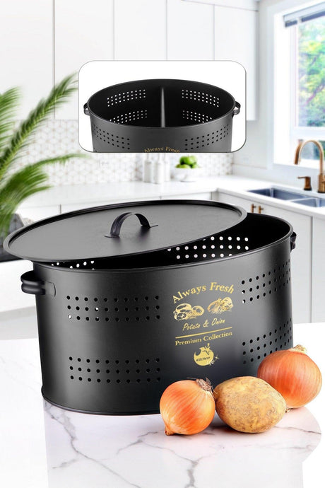 Large Sized Lux Metal Potato-Onion Bucket Basket with Compartments - Swordslife