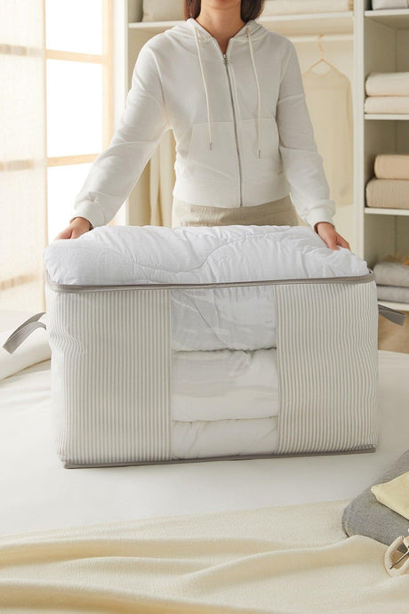 Large Size Pvc Window Stuff&things Gray Striped Storage Bag // 60x43x35 - Swordslife