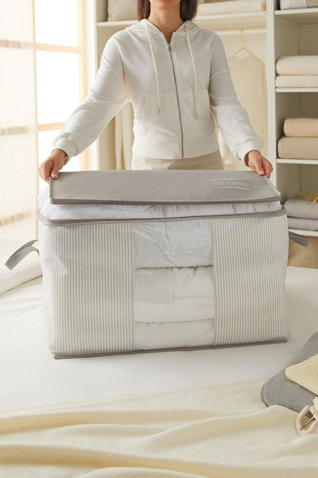 Large Size Pvc Window Stuff&things Gray Striped Storage Bag // 60x43x35 - Swordslife