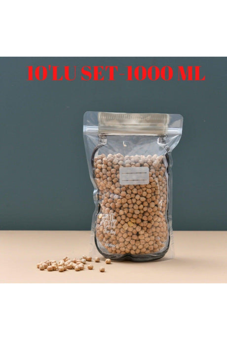 Large Size Silver Metal Lid Jar-Look Storage Bag-10 Pcs-1000 ml - Swordslife