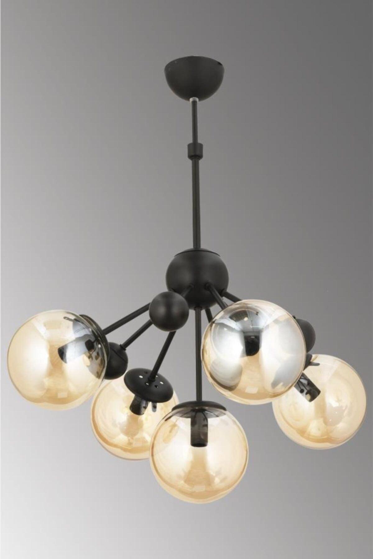 Larin 5 Piece Black Honey Globe Glass Chandelier - Swordslife