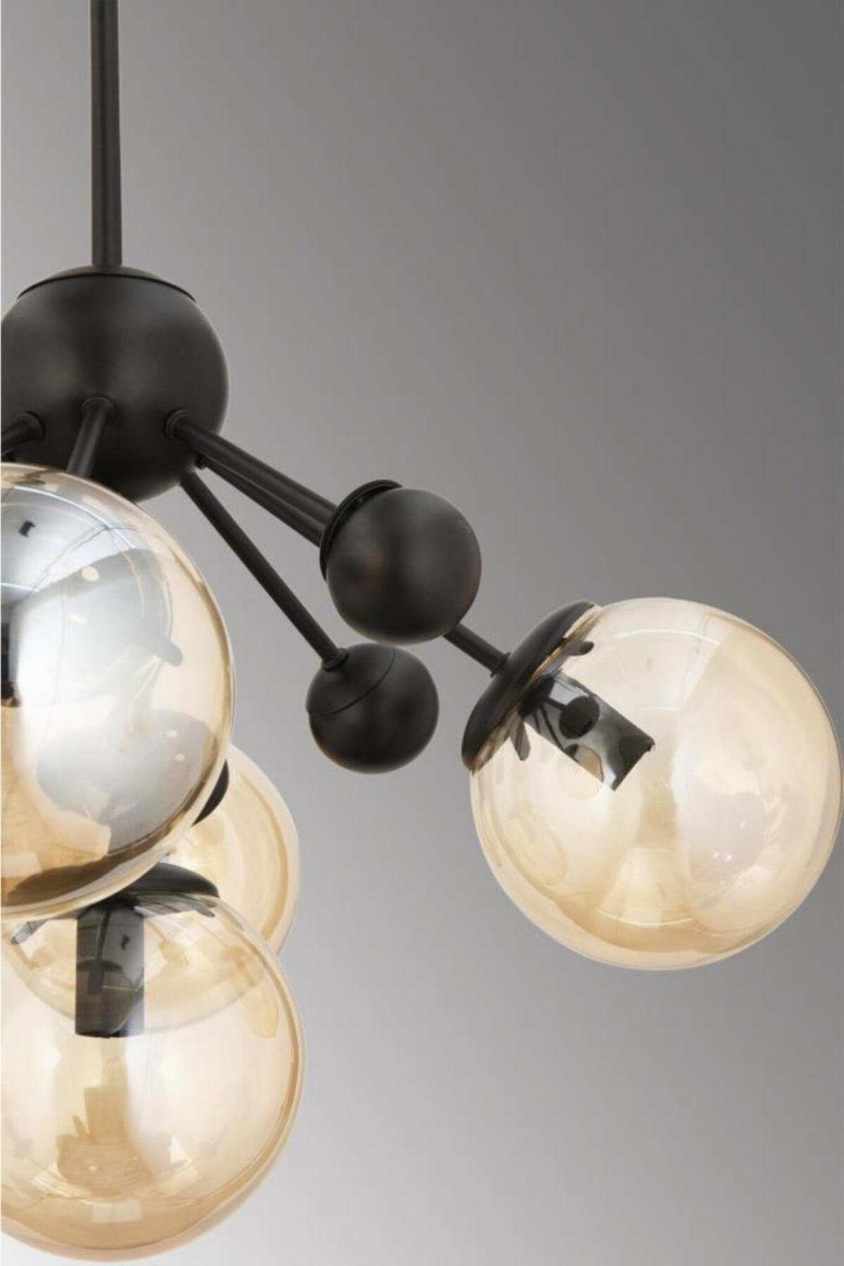 Larin 5 Piece Black Honey Globe Glass Chandelier - Swordslife