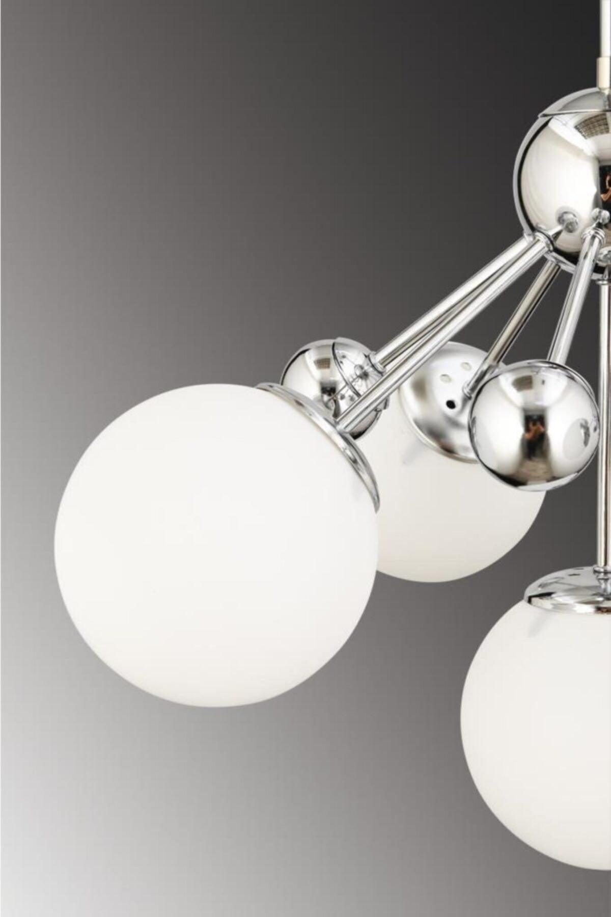 Larin 5 Piece Silver White Globe Glass Chandelier - Swordslife