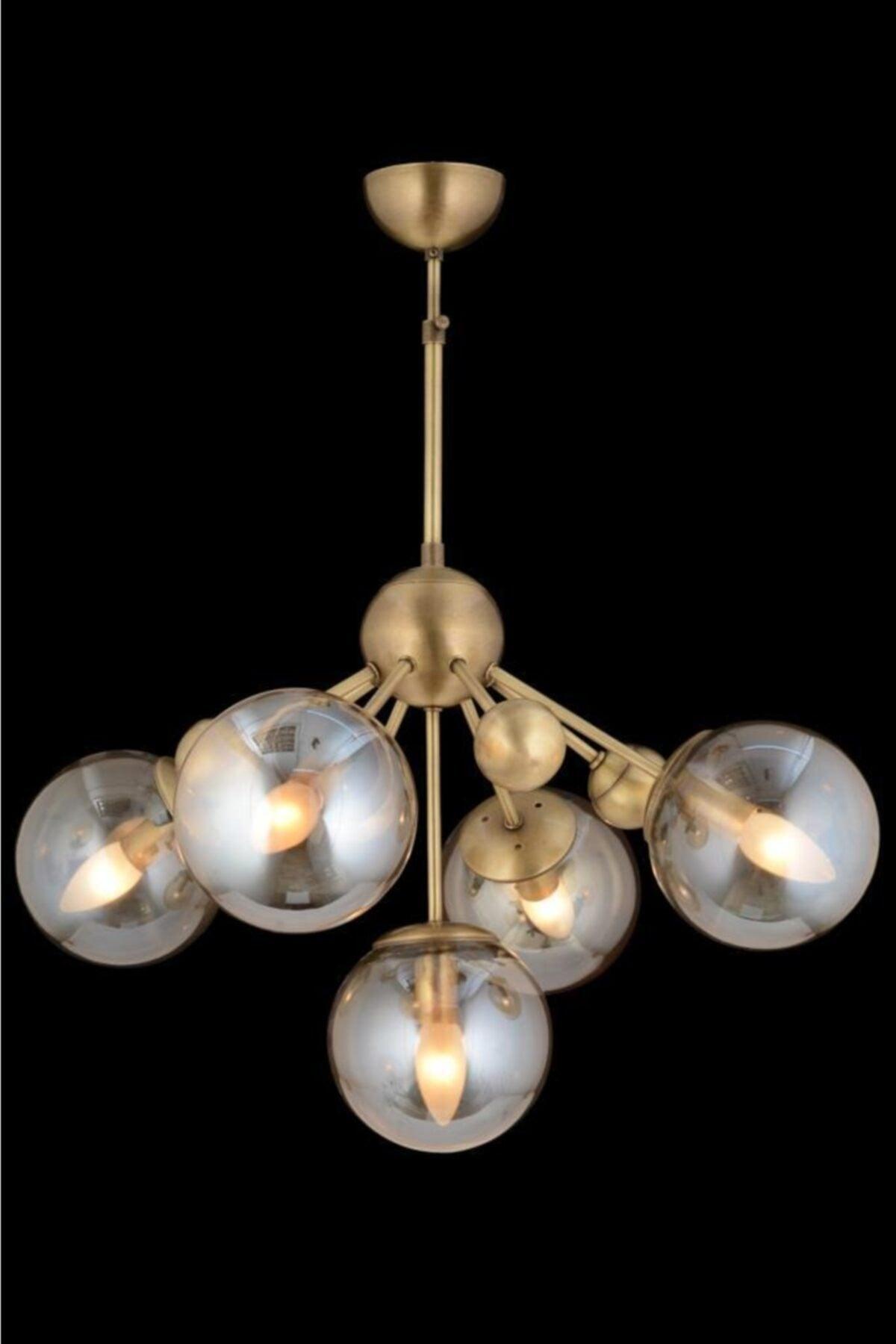 Ların 5 Piece Tumbled Yellow Globe Glass Chandelier - Swordslife