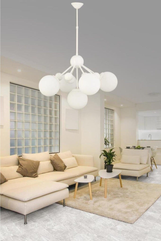 Larin 5 Piece White Globe Glass Chandelier - Swordslife