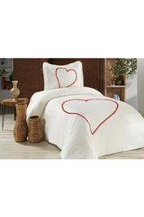 Larin Heart Pompom 100% Cotton Single Bedspread ( Pique ) Set Cream/red - Swordslife