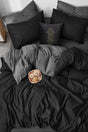 Elastic Linen Duvet Cover Set Double Gray-black Blackgrey - Swordslife