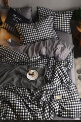Elastic Bed Linen Duvet Cover Set Double Mini Gingham Black - Swordslife