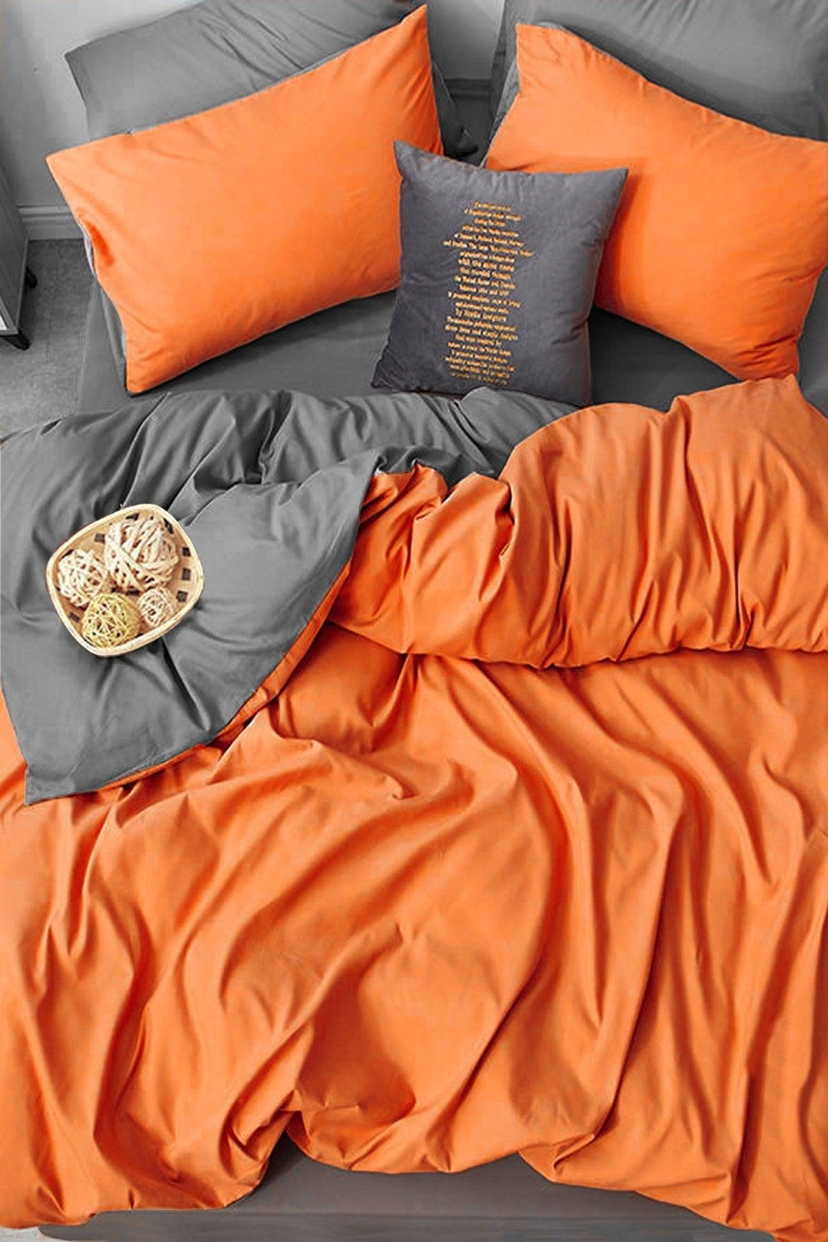 Elastic Linen Duvet Cover Set Double Orange Orange Gray - Swordslife