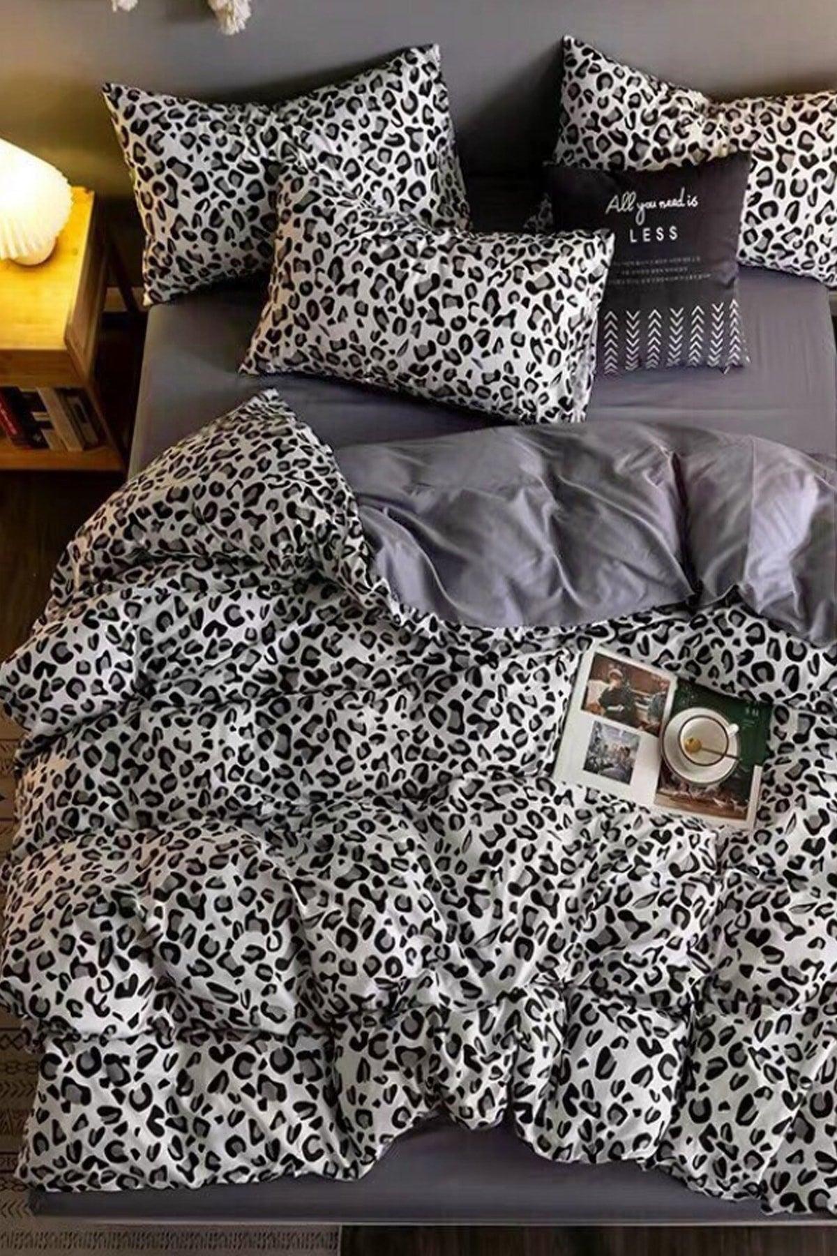Elastic Bed Linen Duvet Cover Set Double Soft Leopard Gray - Swordslife