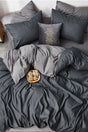 Elastic Linen Duvet Cover Set Single Anthracite-gray - Swordslife