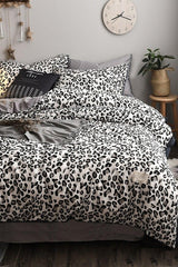 Elastic Linen Duvet Cover Set Single Leopard Pure Black and White - Swordslife