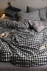 Elastic Bed Linen Duvet Cover Set Single Mini Gingham Black - Swordslife
