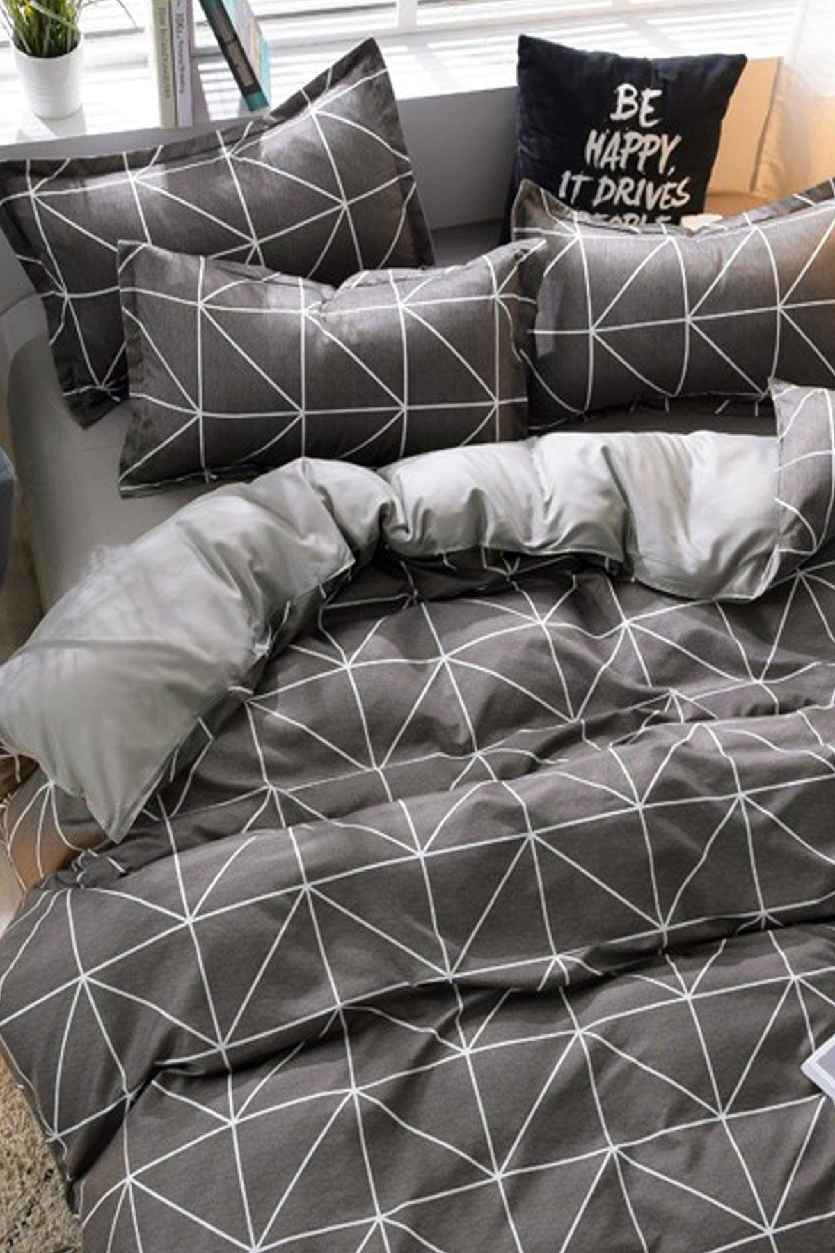 Elastic Bed Linen Duvet Cover Set Single Pyramid Gray - Swordslife