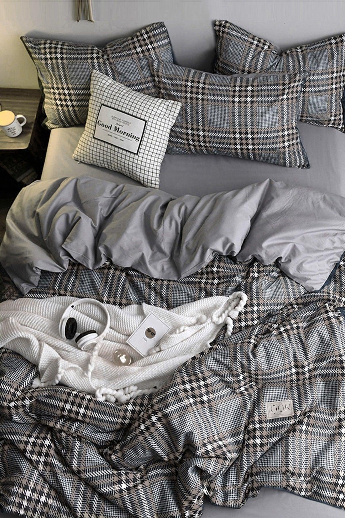 Elastic Bed Linen Duvet Cover Set Single Scandinavian Gray Black - Swordslife