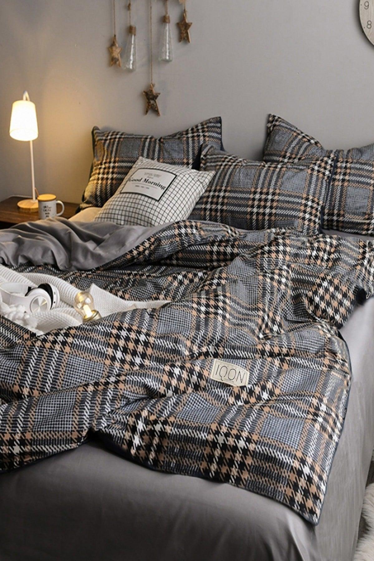 Elastic Bed Linen Duvet Cover Set Single Scandinavian Gray Black - Swordslife