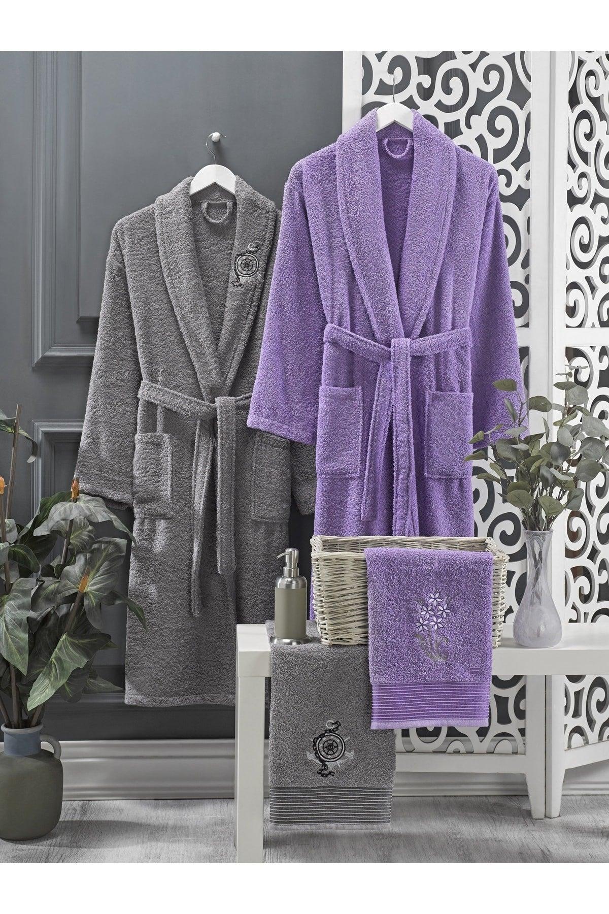 Lavender Anthracite Towel Bathrobe Set of 4 - Swordslife