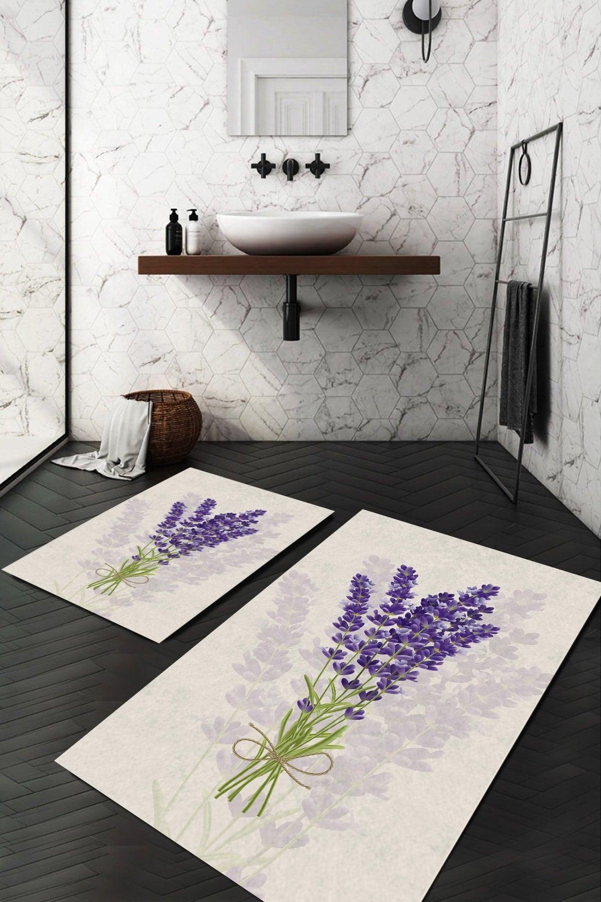 Lavender Patterned Bathroom Rug Set (60x100/40x60) - Cp371 - Swordslife