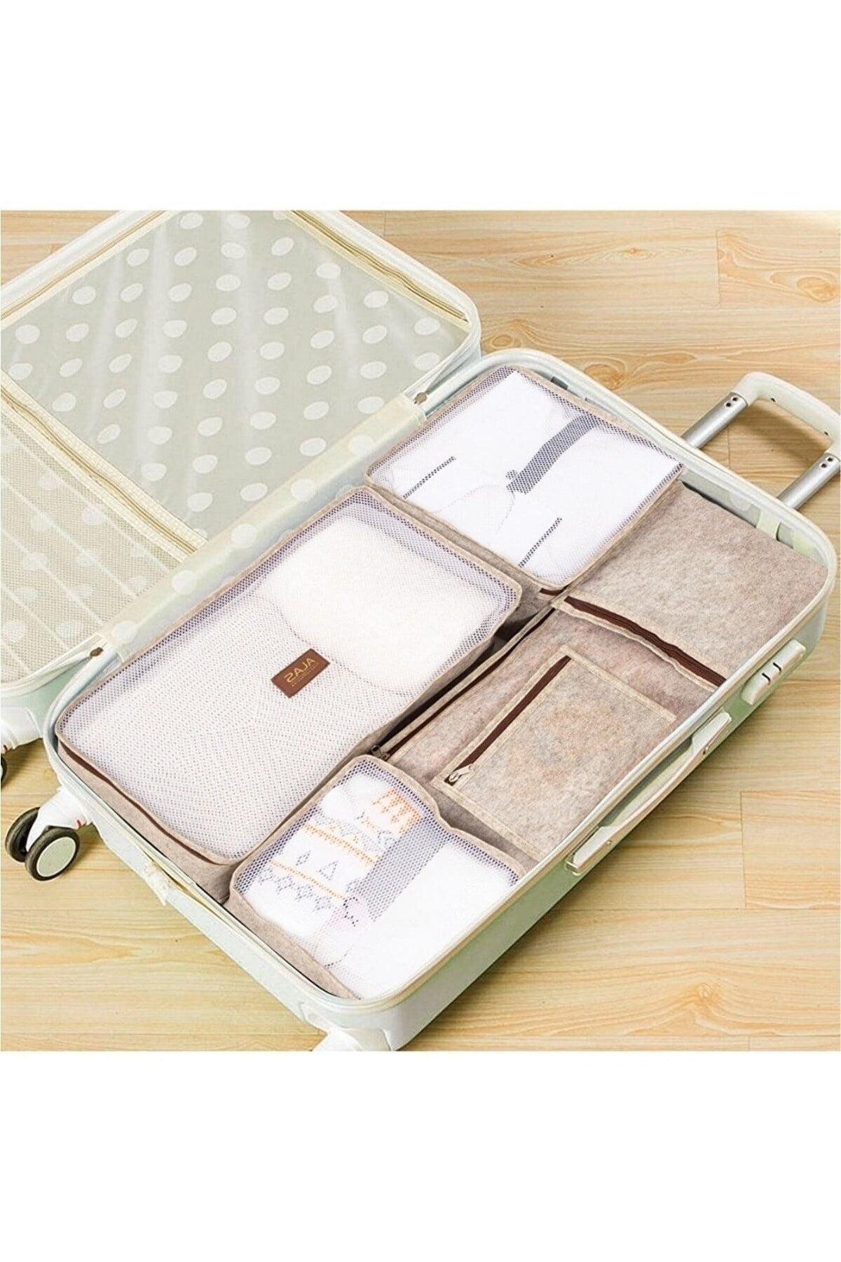 Leather Detailed Set of 6 Luggage Organizer