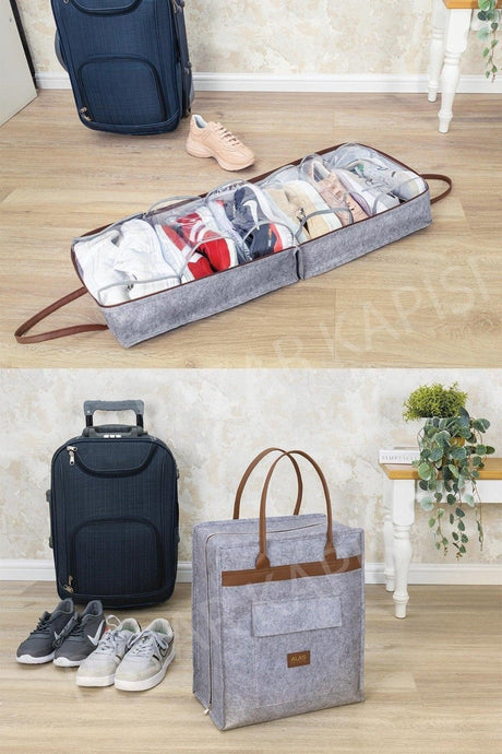 Leather Handle Practical Shoe Travel Luggage Bag Gray - Swordslife